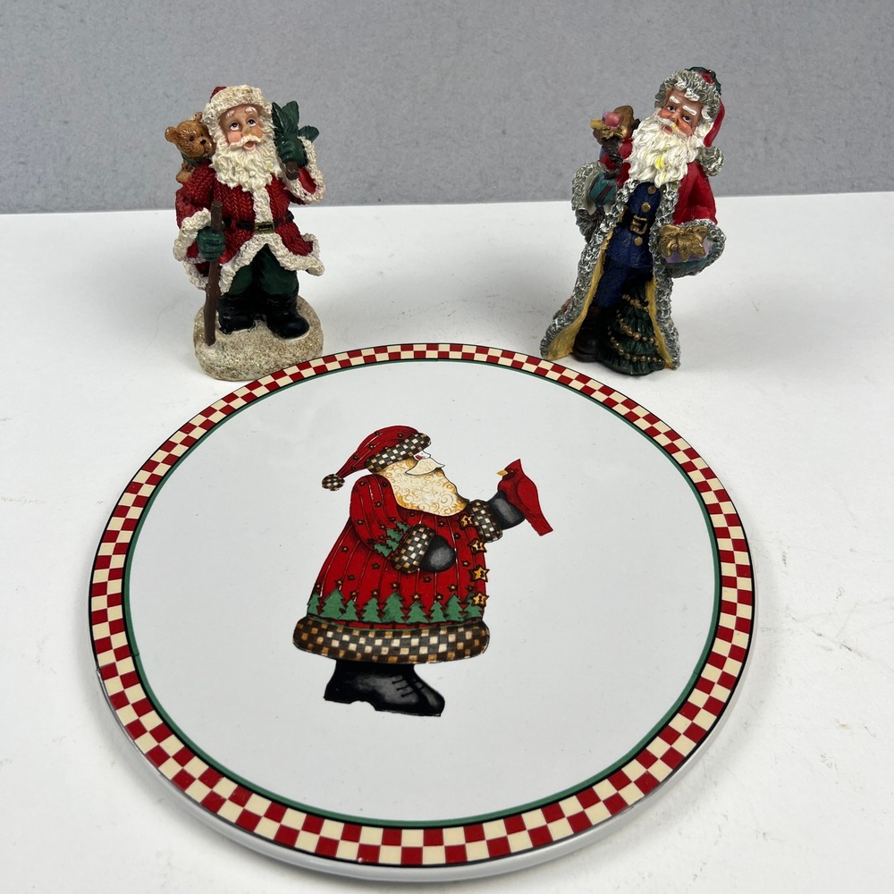 Christmas Santa Claus Decor 3pc Sakura & Debbie Mumm Trivet & Figures Holiday